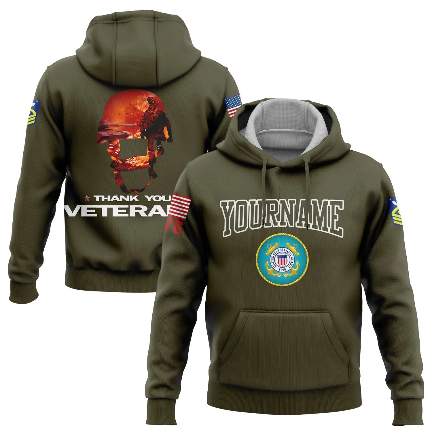 Custom Thank You Veterans 1776 Hoodie U.S Coast Guard Military Apparel Gift For Men