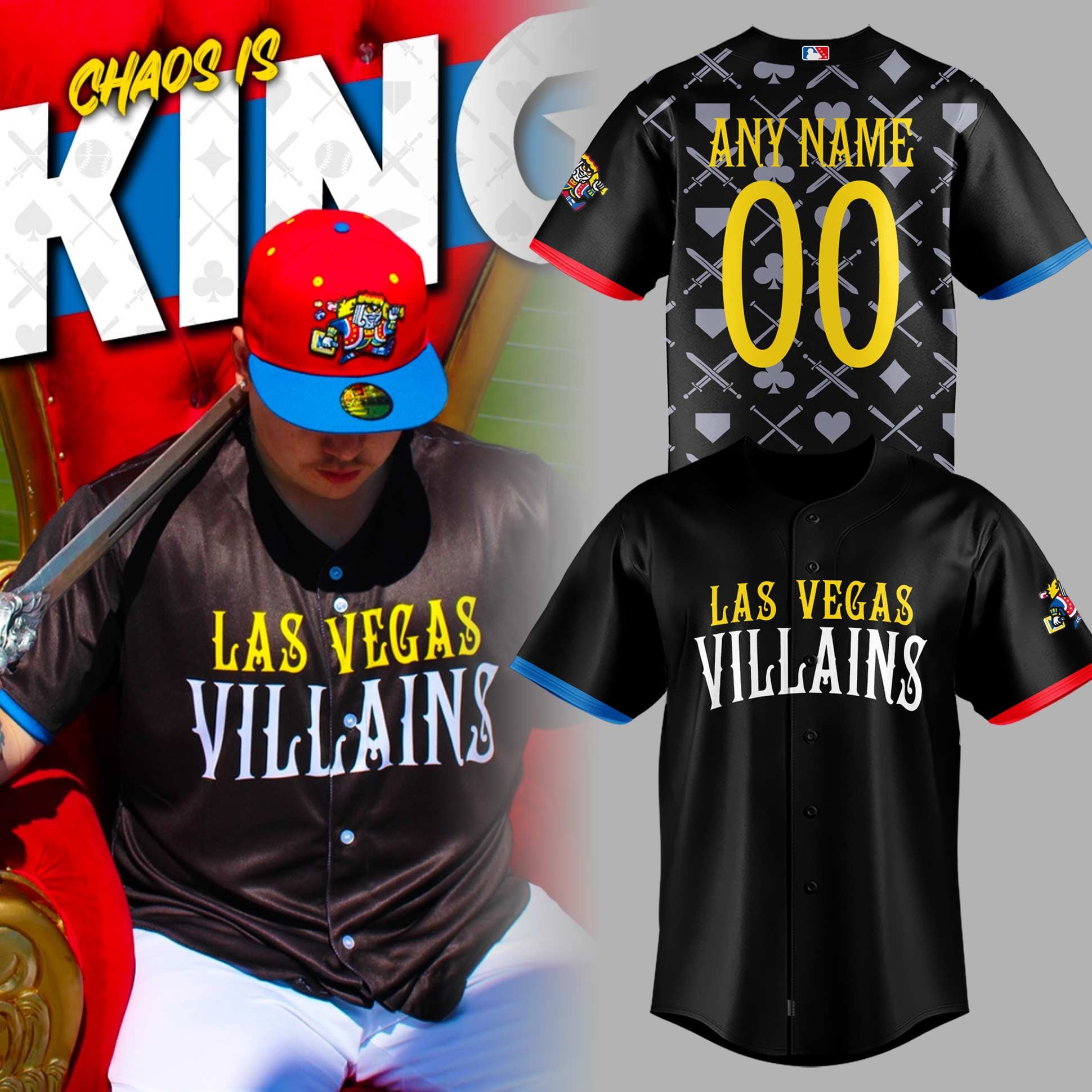 Custom The Las Vegas Villains x Chaos Is King Baseball Jersey Las Vegas Villains Merch Gifts