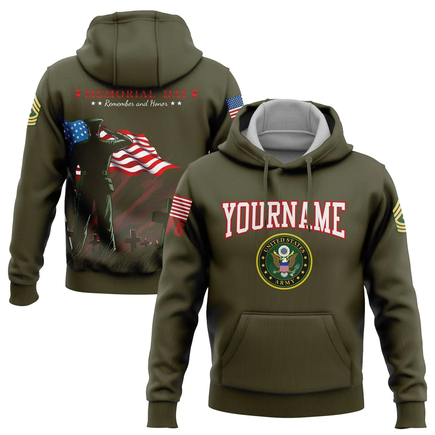 Custom Tombstone Remember And Honor Hoodie Memorial Day Apparel Gift For Father