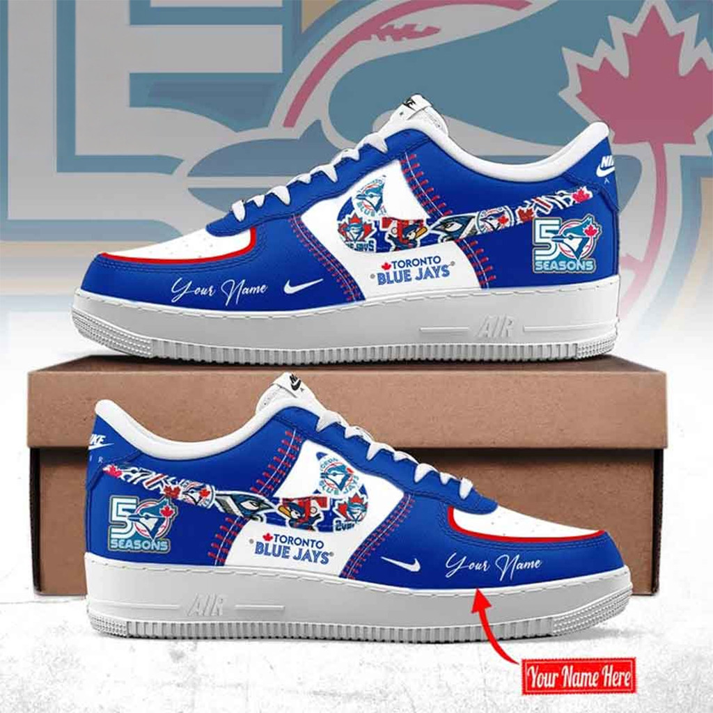 Custom Toronto Blue Jays 50Th Season Anniversary Shoes Sneakers Blue Jays Merch Gifts For Fans