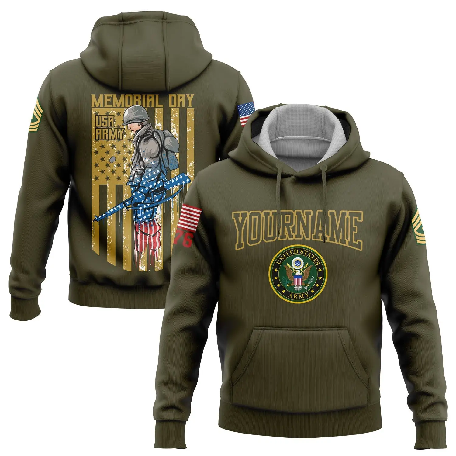 Custom U.S Army Military Hoodie 1776 American Flag Clothing Great Gift For Him