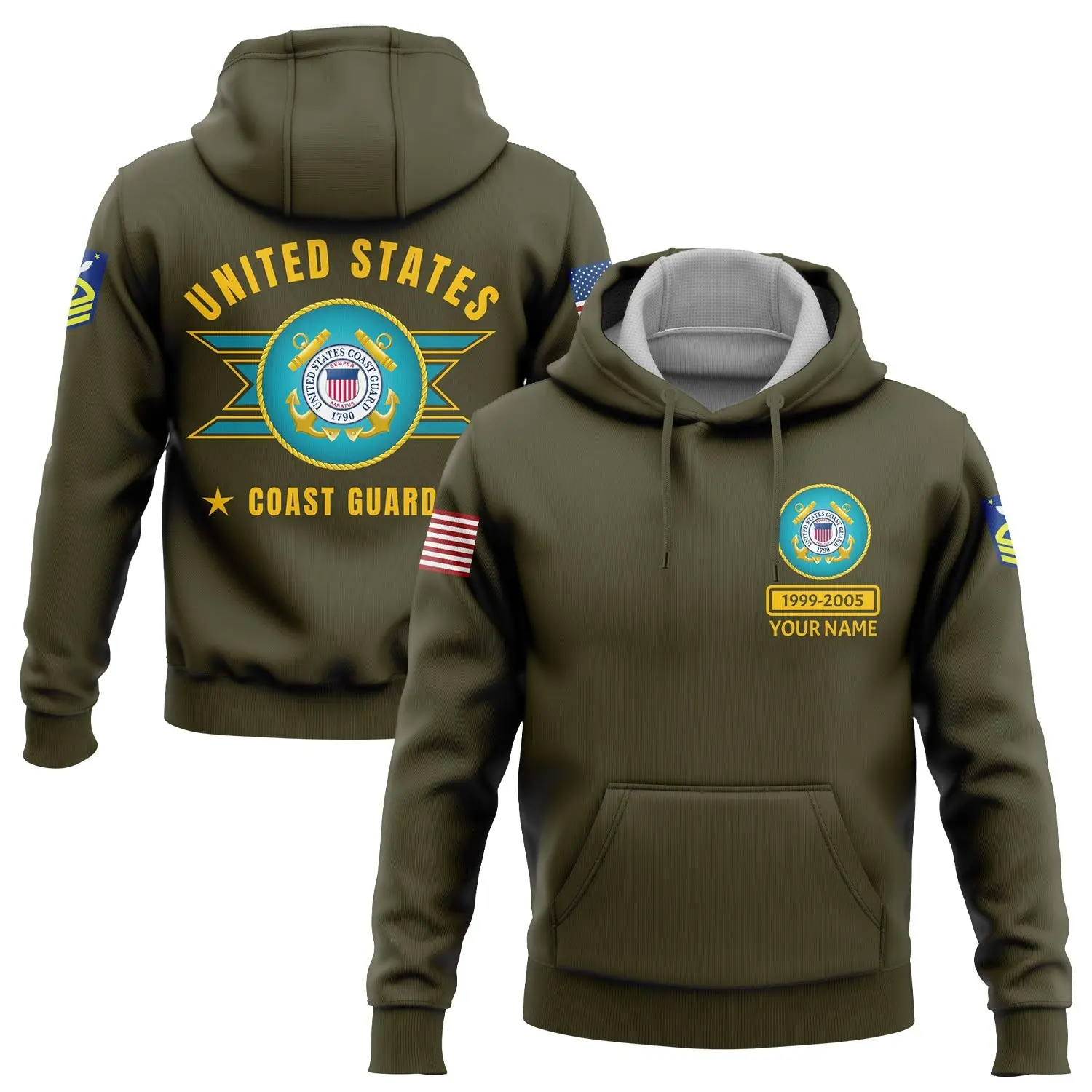 Custom U.S Coast Guard Military Hoodie 1999 2005 Patriotic Apparel Unique Gift For Her