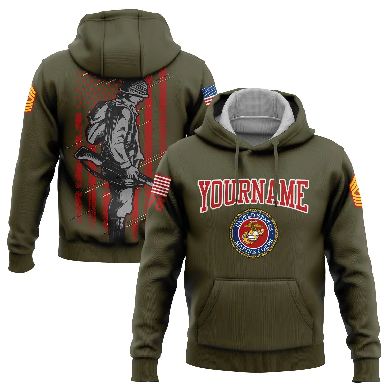 Custom U.S Marine Corps Military Hoodie 1776 American Flag Clothing Great Gift For Son
