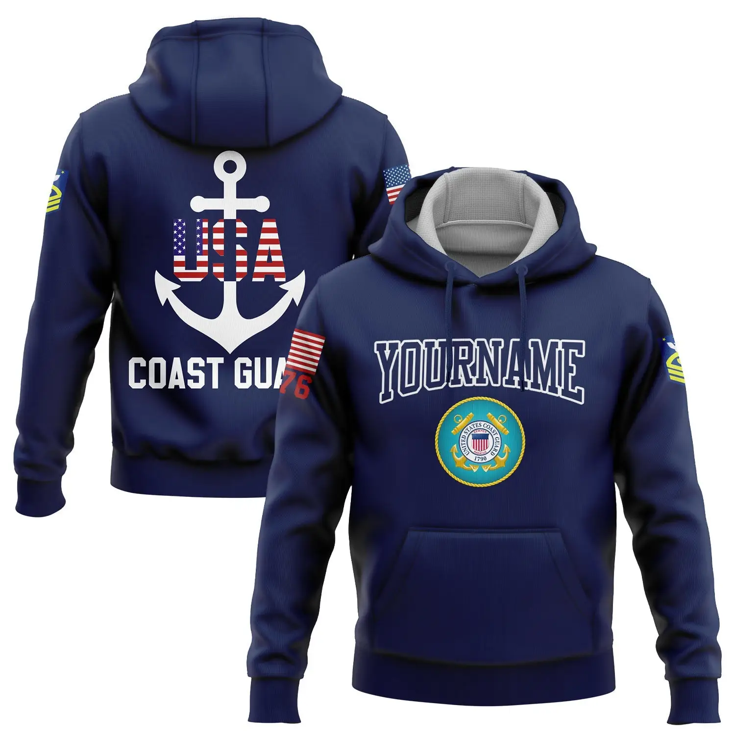 Custom USA 1776 American Flag Hoodie U.S Coast Guard Military Clothes Gift For Him