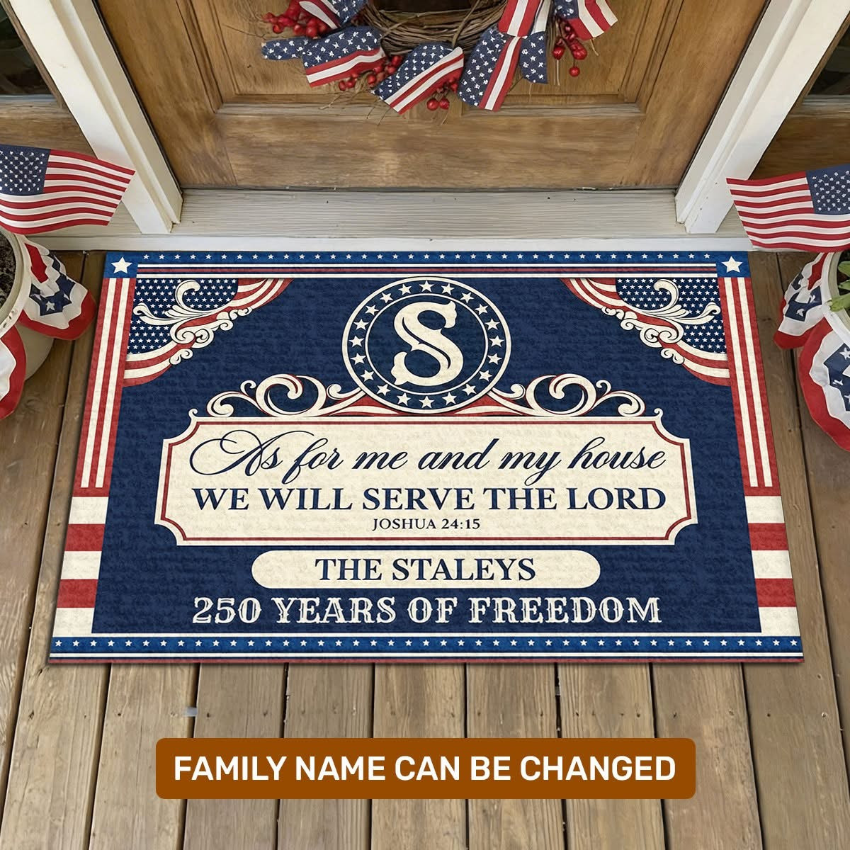 Custom USA 250 Years Of Freedom Doormat As For Me And My House We Will Serve The Lord Entry Mat