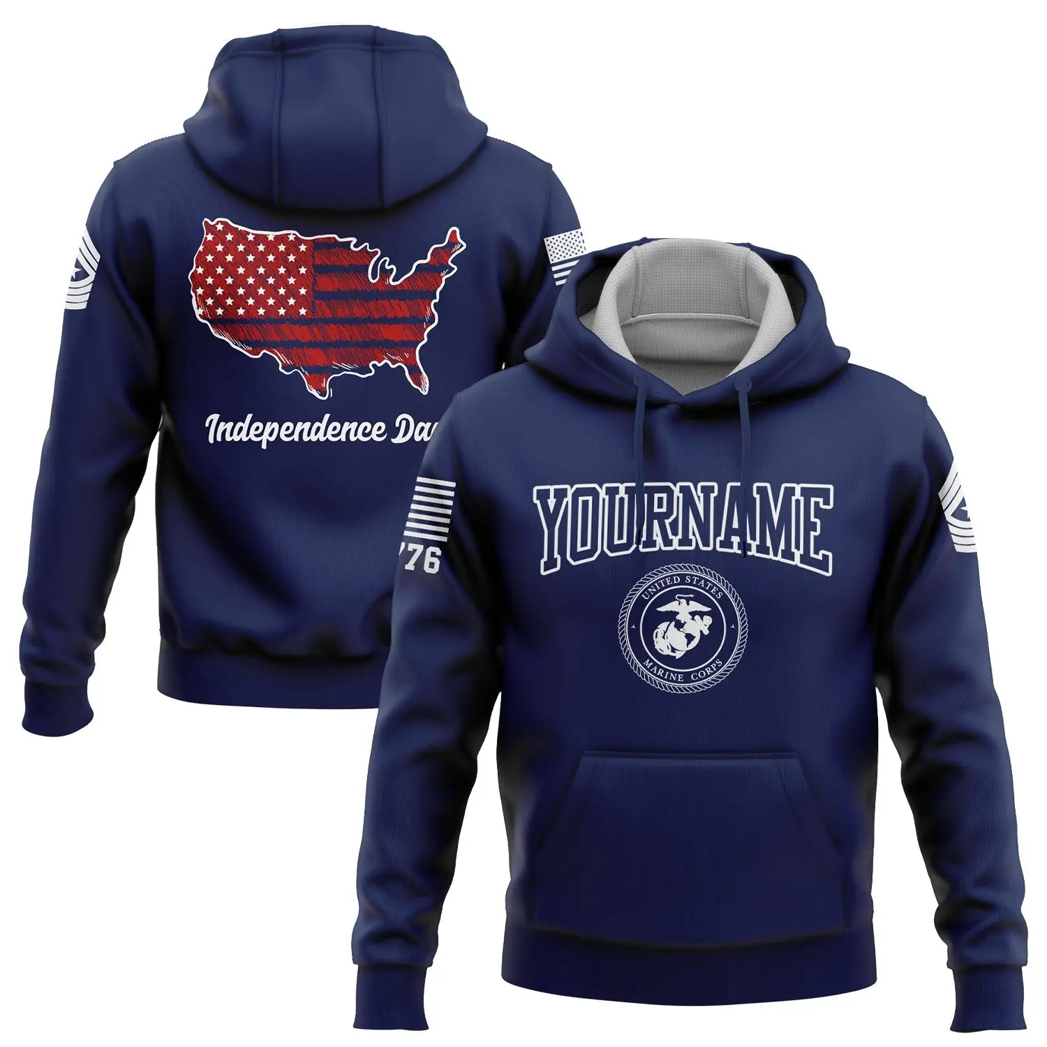 Custom USA Map Military Hoodie Independence Day Clothes Father's Day Gifts