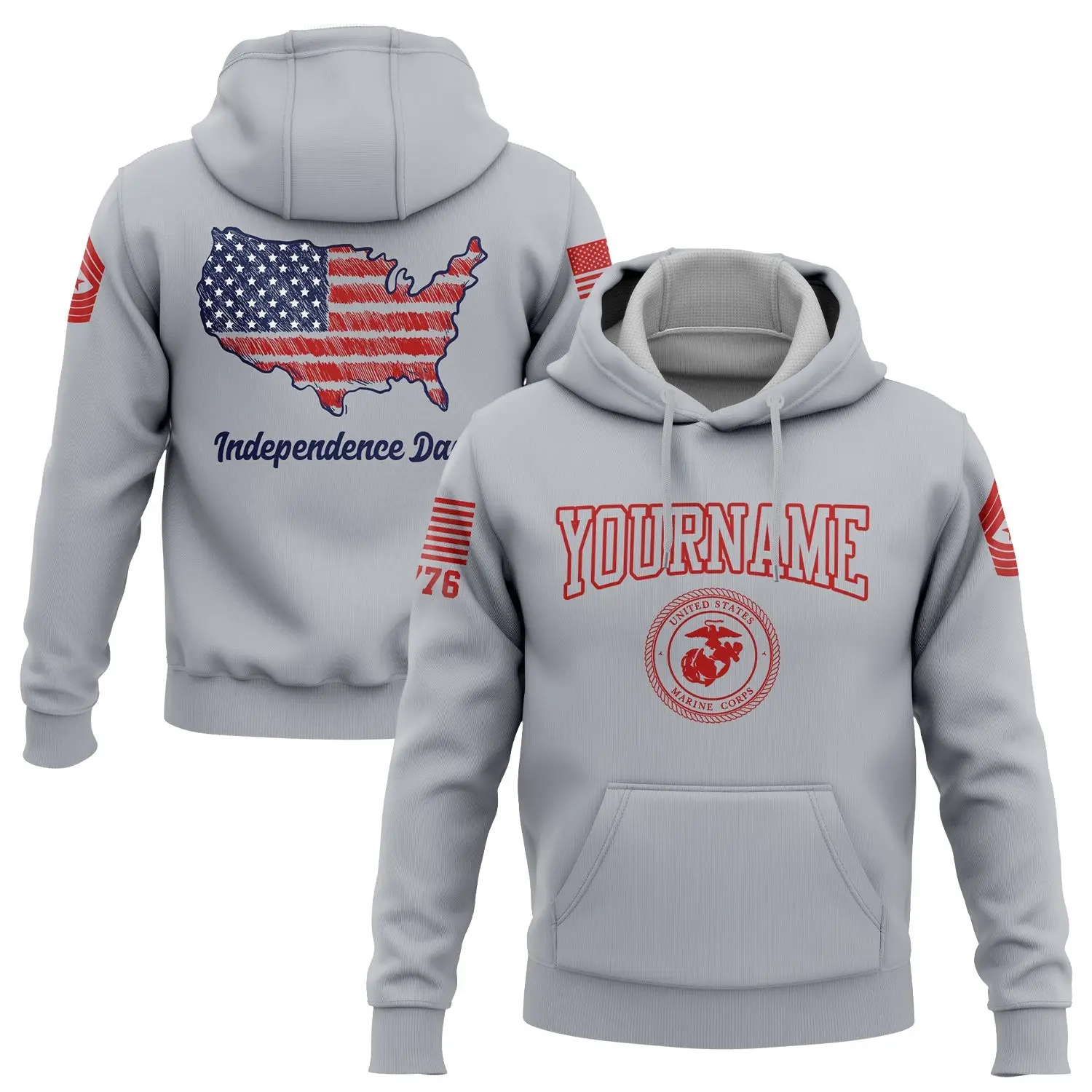 Custom USA Map Military Hoodie Independence Day Clothes Father's Day Gifts
