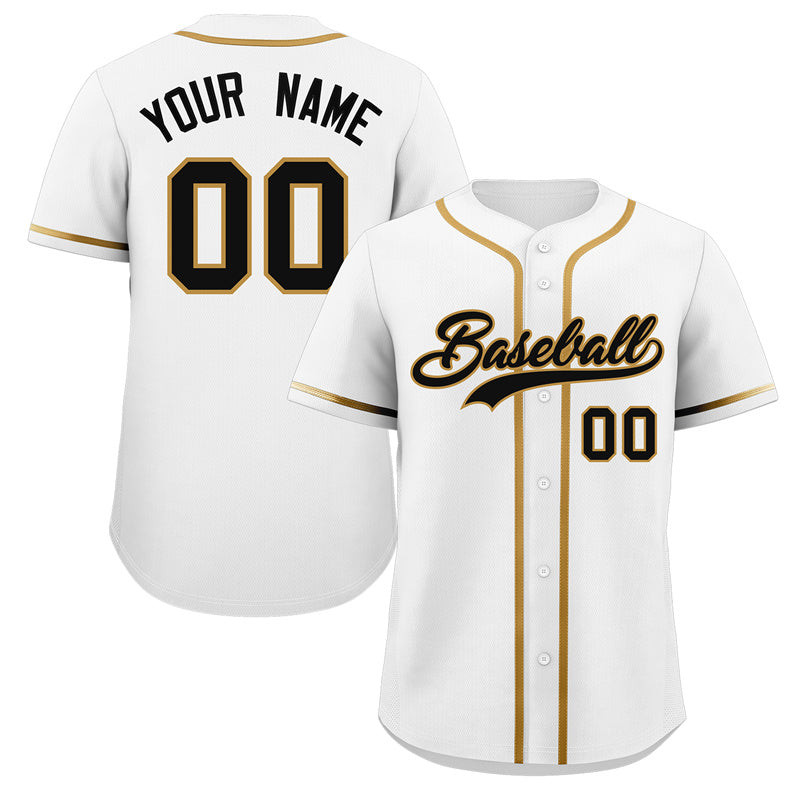 Custom White Black-Old Gold Classic Style Baseball Jersey