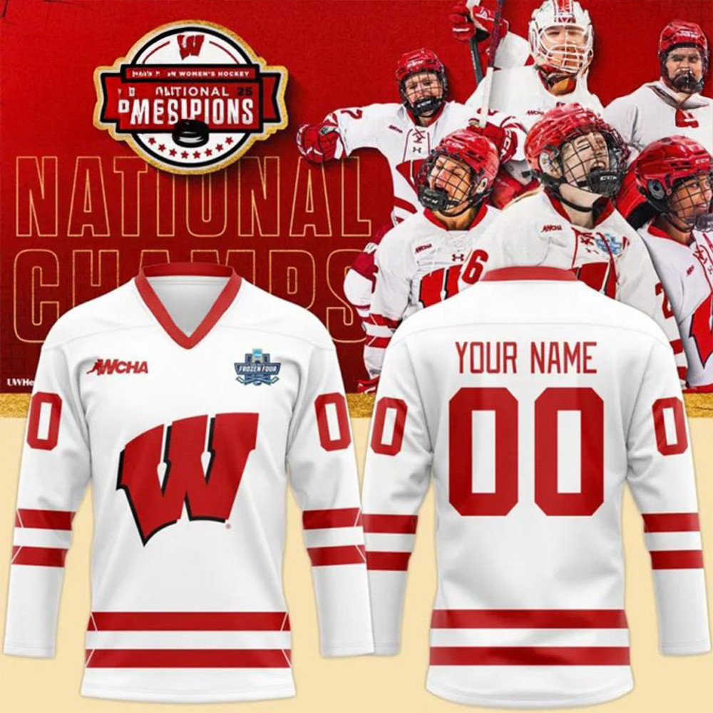 Custom Wisconsin Badgers Women's Hockey National Champions 2026 Hockey Jersey Mother's Day Gifts