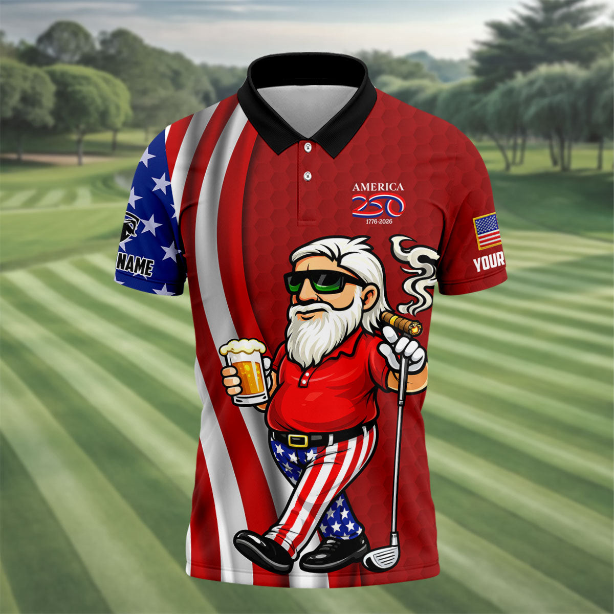 Customized America 250 1776 2026 Golf Polo Shirt Golf Wear For Men Golf Gifts For Dad Customized America 250 1776 2026 Golf Polo Shirt Golf Wear For Men Golf Gifts For Dad - Image 1