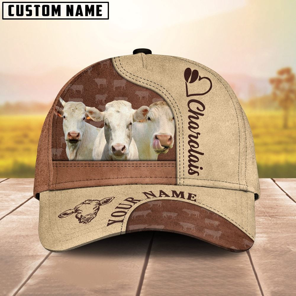 Customized Name Charolais Happiness Brown Yellow Cap Farm Cap Farmer Baseball Cap Gift For Farmer