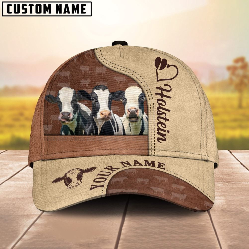 Customized Name Holstein Happiness Brown Yellow Cap Farm Cap Farmer Baseball Cap Gift For Farmer