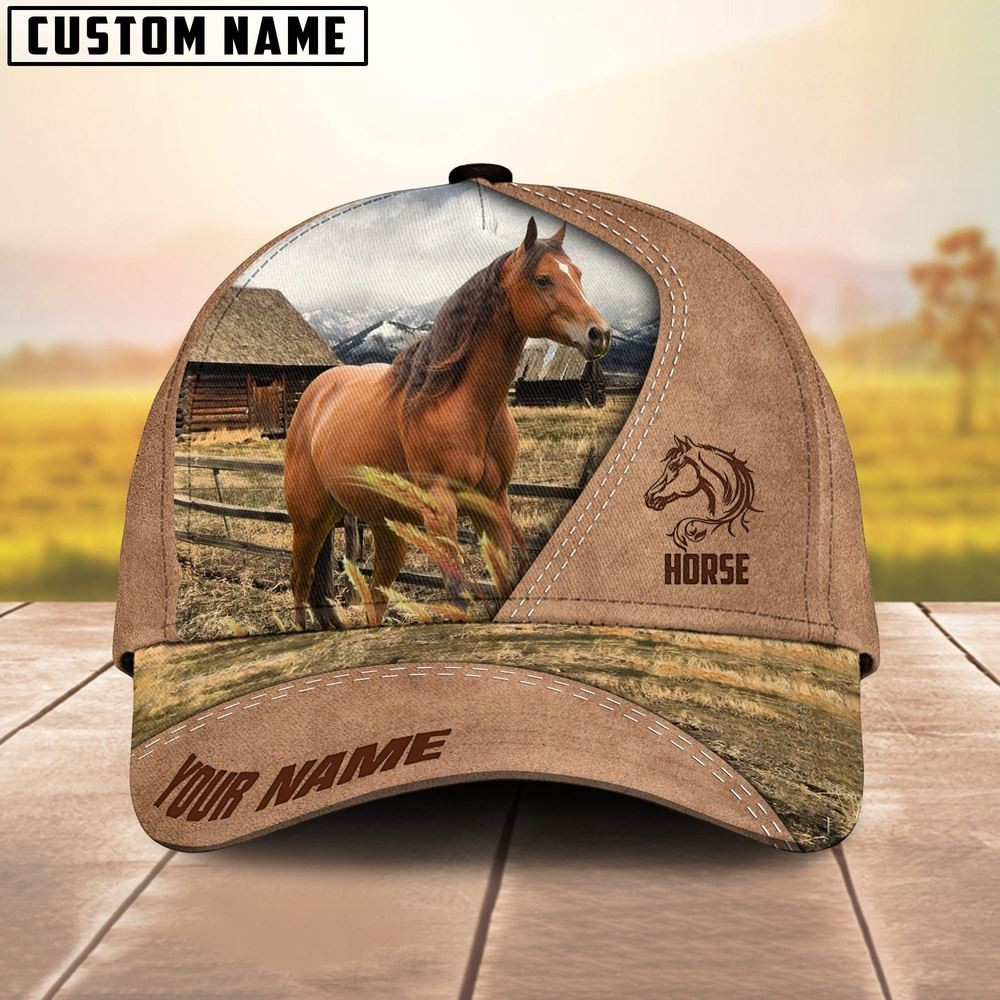Customized Name Horse On Ranch Light Brown Cap Farm Cap Farmer Baseball Cap Gift For Farmer