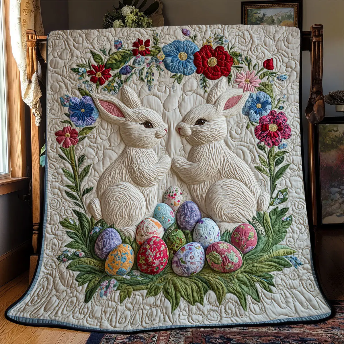 Cute Bunny Quilt Easter Throw Blanket Mother's Day Gifts For Daughter