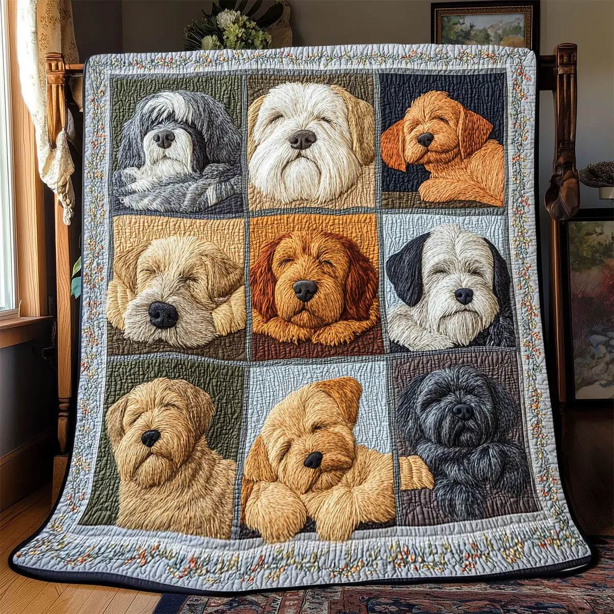 Cute Dog Sleeping Quilted Throw Blankets Good Mother's Day Gifts For Mom