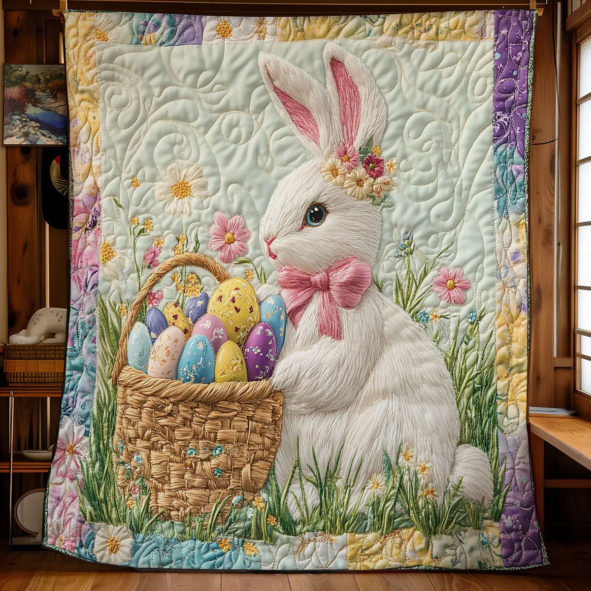 Cute Easter Bunny Quilted Blanket Holiday Bedroom Decoration Best Gifts For Bunny Lovers