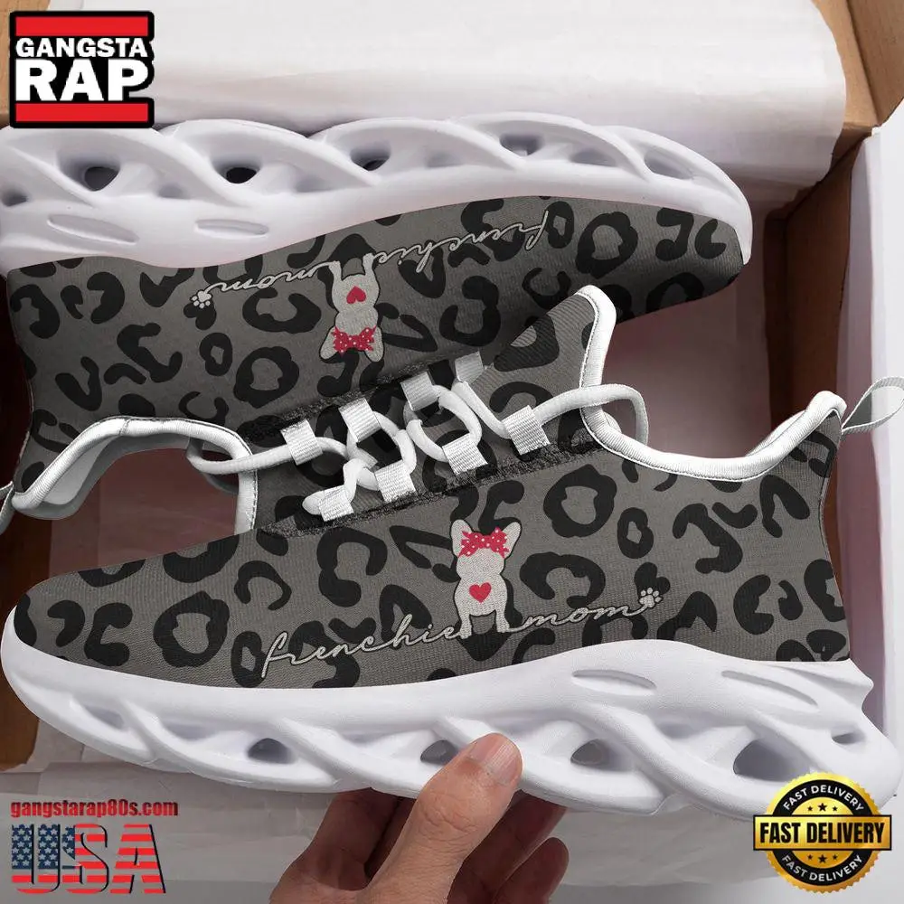 Cute Frenchie Mom, Leopard Pattern Dogs Lover Air Max Shoes Air Cushion Sneakers, Running Sneakers