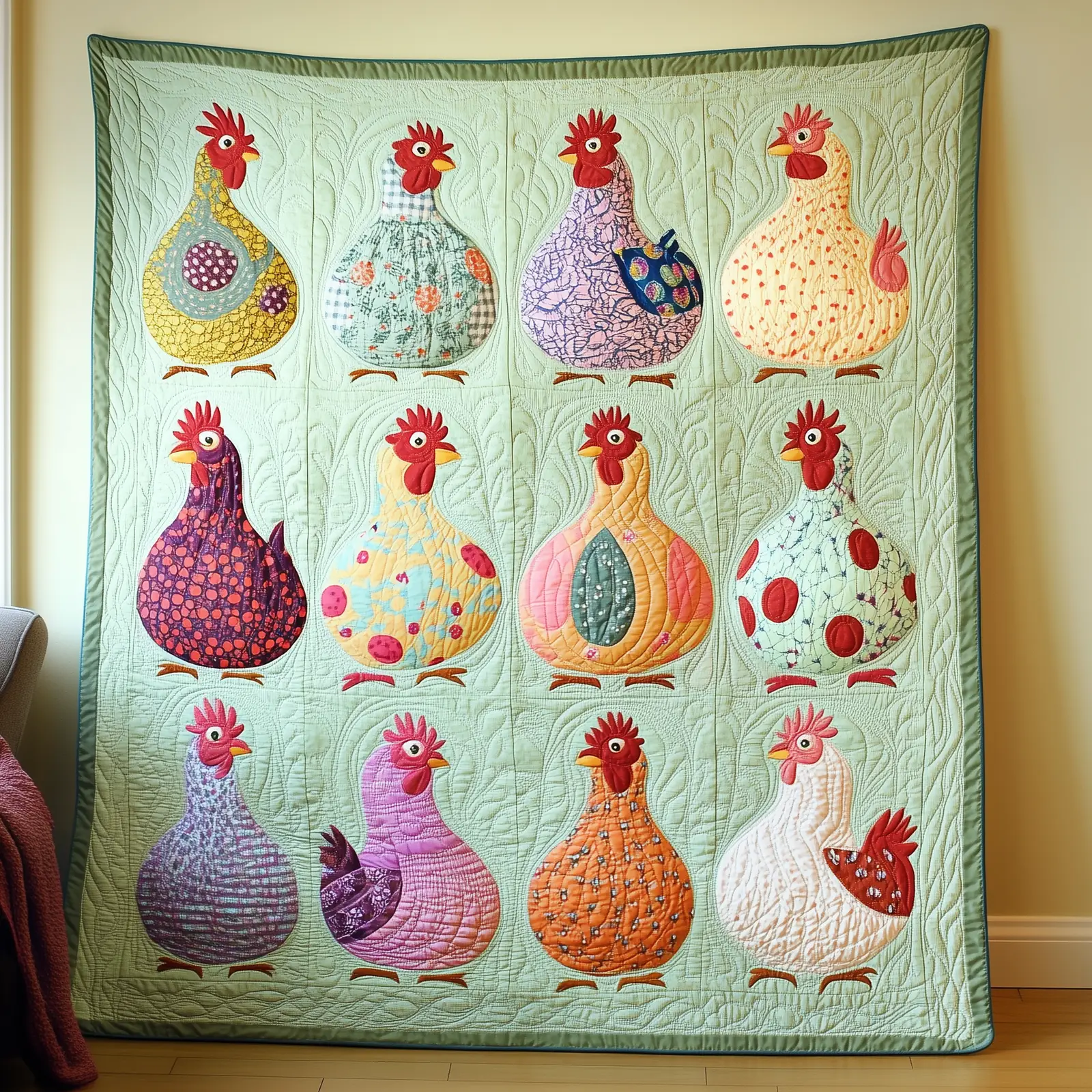 Cute Hens Quilted Blanket Holiday Bedroom Decoration Unique Chicken Lover Presents