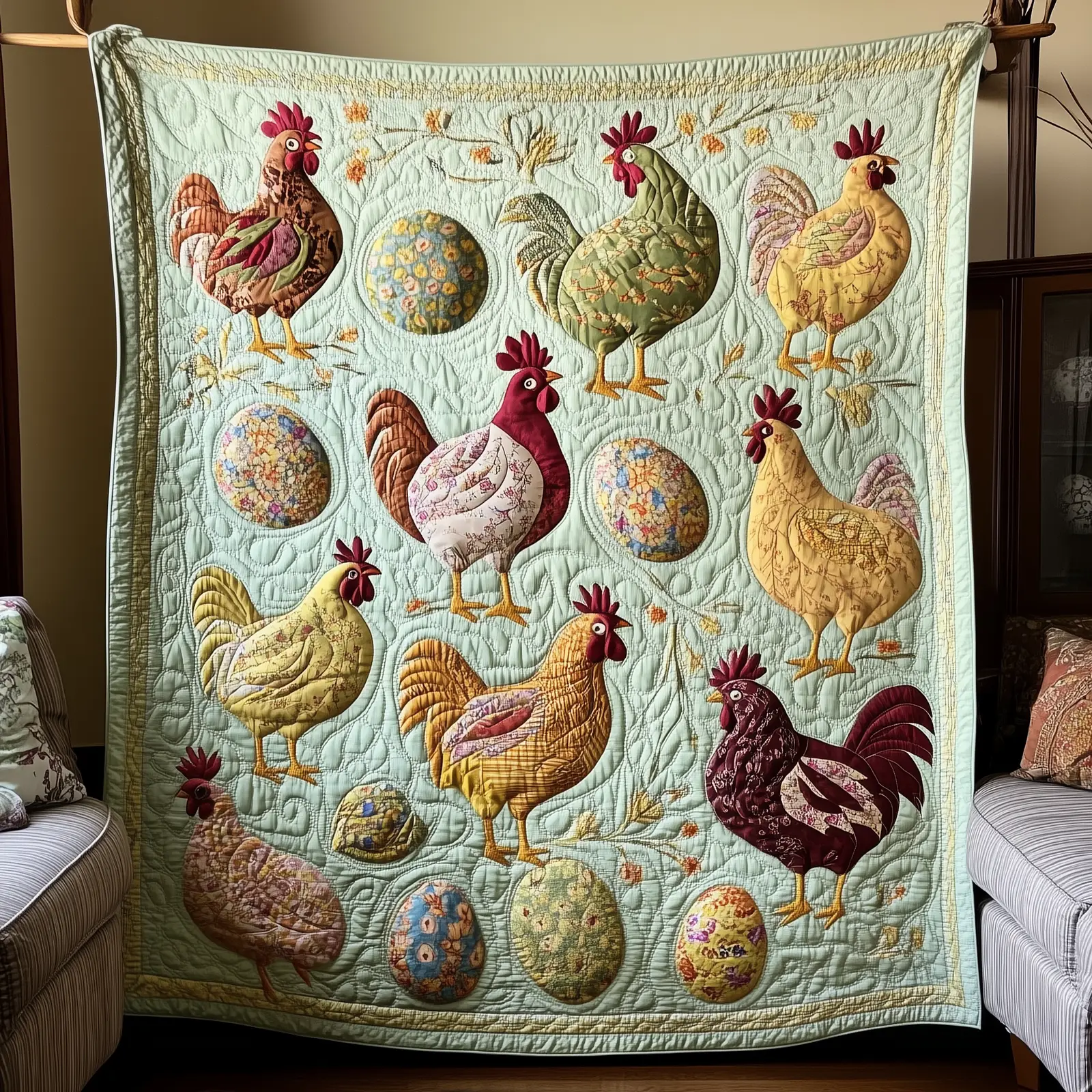 Cute Hens Quilted Blanket Holiday Bedroom Decoration Unique Gift Ideas For Chicken Lovers