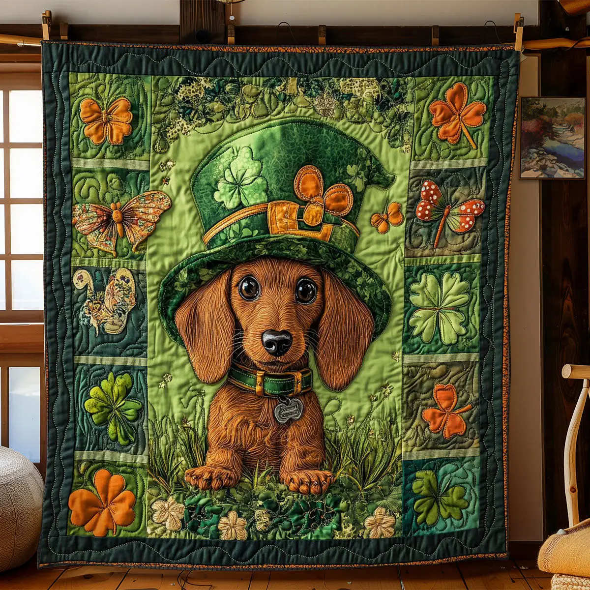 Cute Patrick Dachshund Quilted Blanket St Patrick's Day Themed Gift Ideas For Dog Lovers
