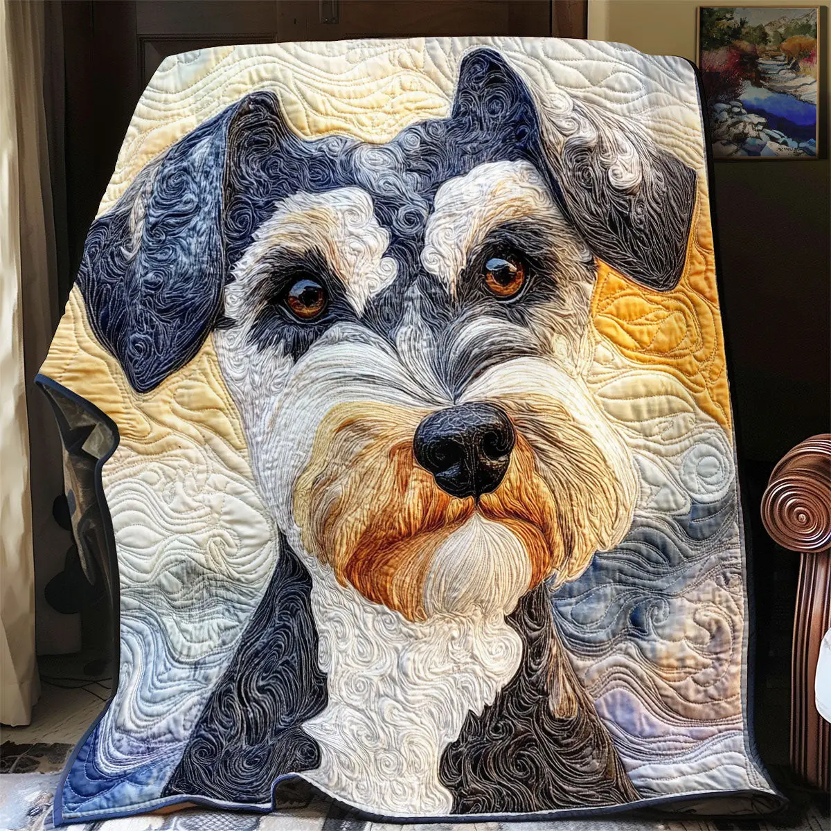 Cute Schnauzer Quilt Blanket Fluffy Throw Blanket Sweet Gifts For Schnauzer Lovers