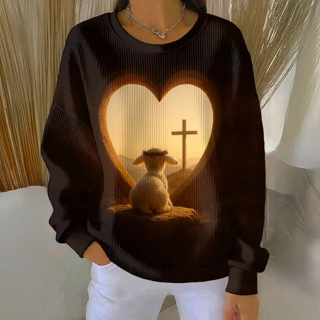 Cute Sheep Faith Cross Sweatshirt God Is Good Apaprel Christian Gift For Wife