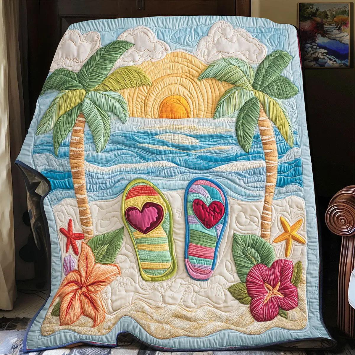Cute Vacation Flip Flop Quilt Soft and Cozy Quilt Blanket for Comfortable Sleep Cute Vacation Flip Flop Quilt Soft and Cozy Quilt Blanket for Comfortable Sleep - Image 1
