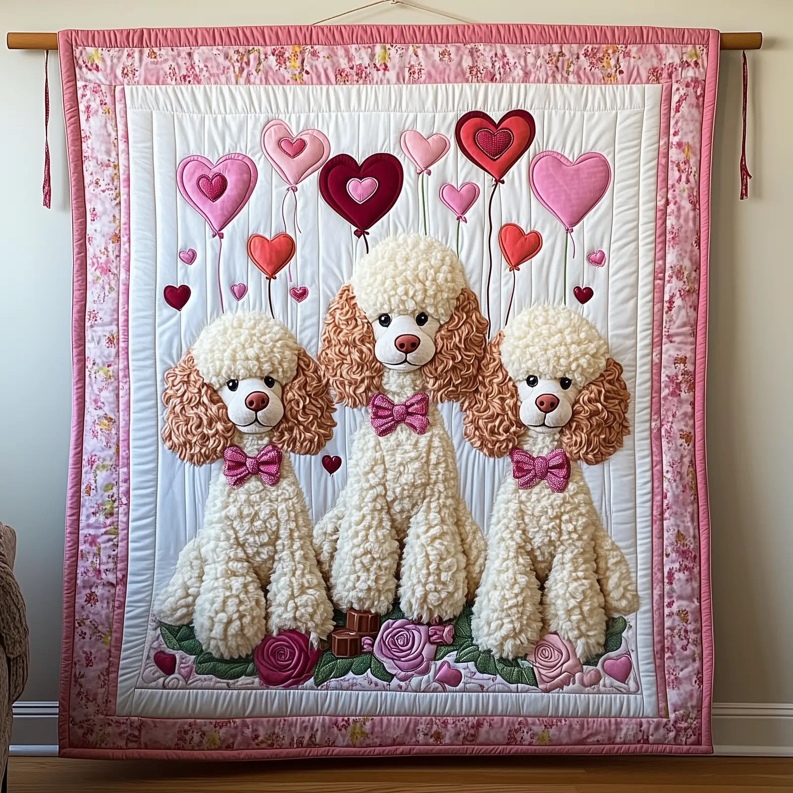 Cute Valentine Poodle Date Quilted Blanket Holiday Home Decor Valentine Gifts For Dog Lovers