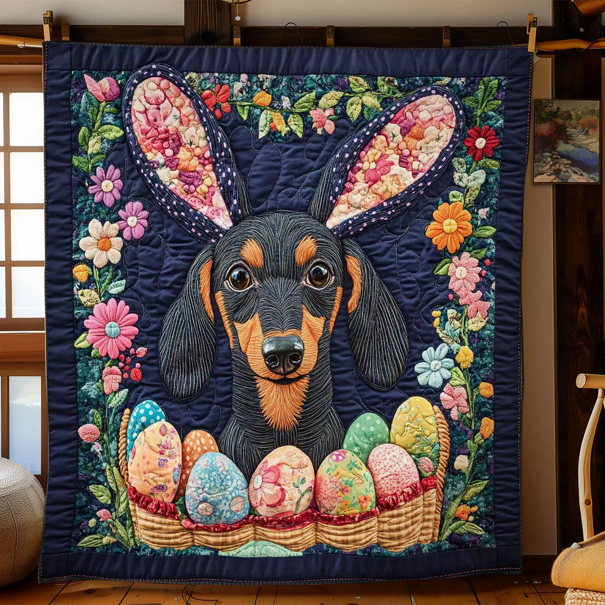 Dachshund Bunny Delight Quilted Blanket Holiday Room Decor Best Gifts For Dachshund Lovers