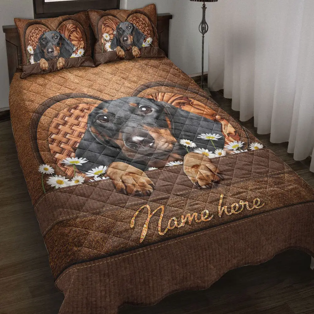 Dachshund Customized Name and Dog Quilt Bedding Set Farm Bedding Set Anniversary Gifts