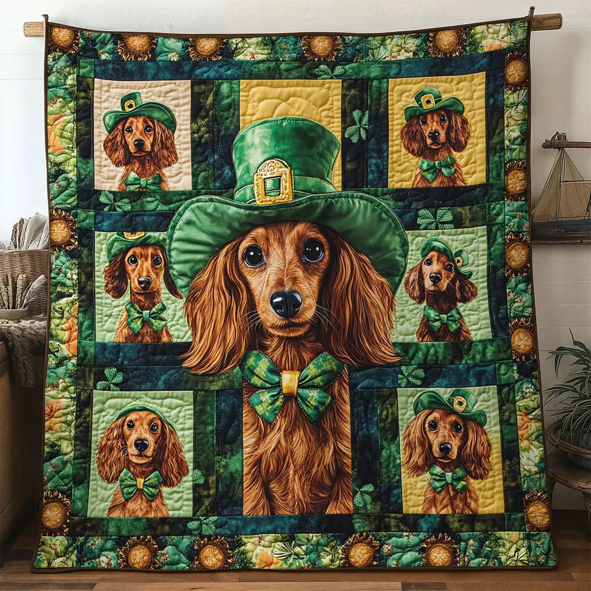 Dachshund Dreams Quilted Blanket Cozy Living Decor St Patricks Day Presents For Mom