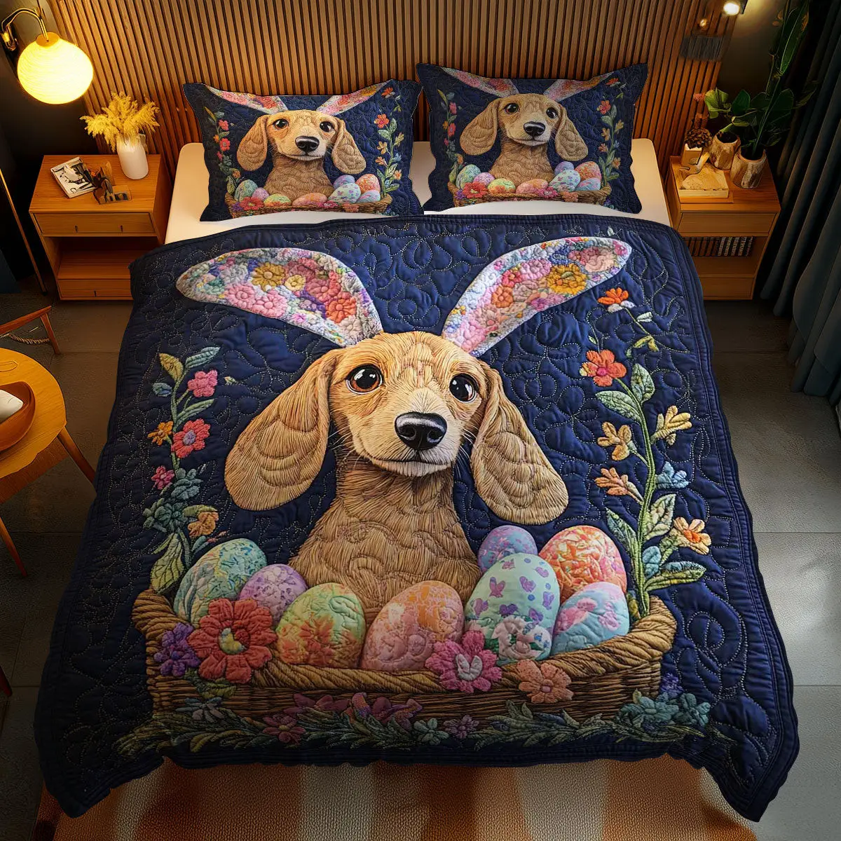 Dachshund Easter Basket Quilted Bedding Set Autumn Inspired Bedroom Gifts For Sister