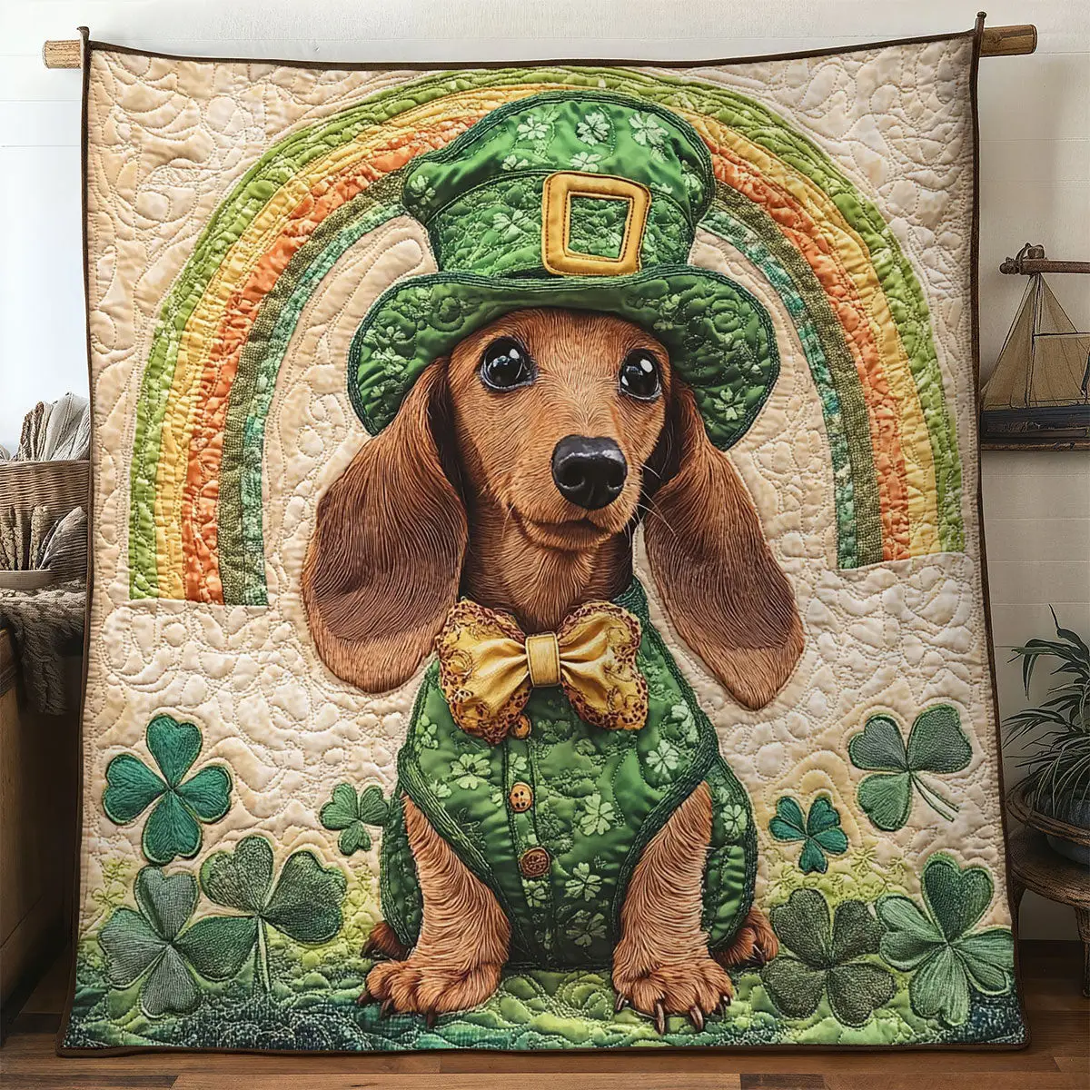 Dachshund Gleam Quilted Blanket Room Accessories St Patricks Day Gift Ideas For Family