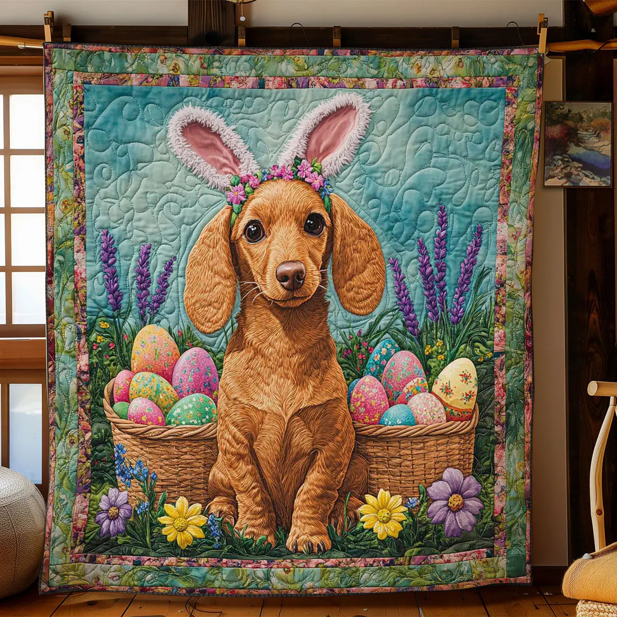 Dachshund In Easter Bloom Quilted Blanket Holiday Room Decor Best Gifts For Dog Owners