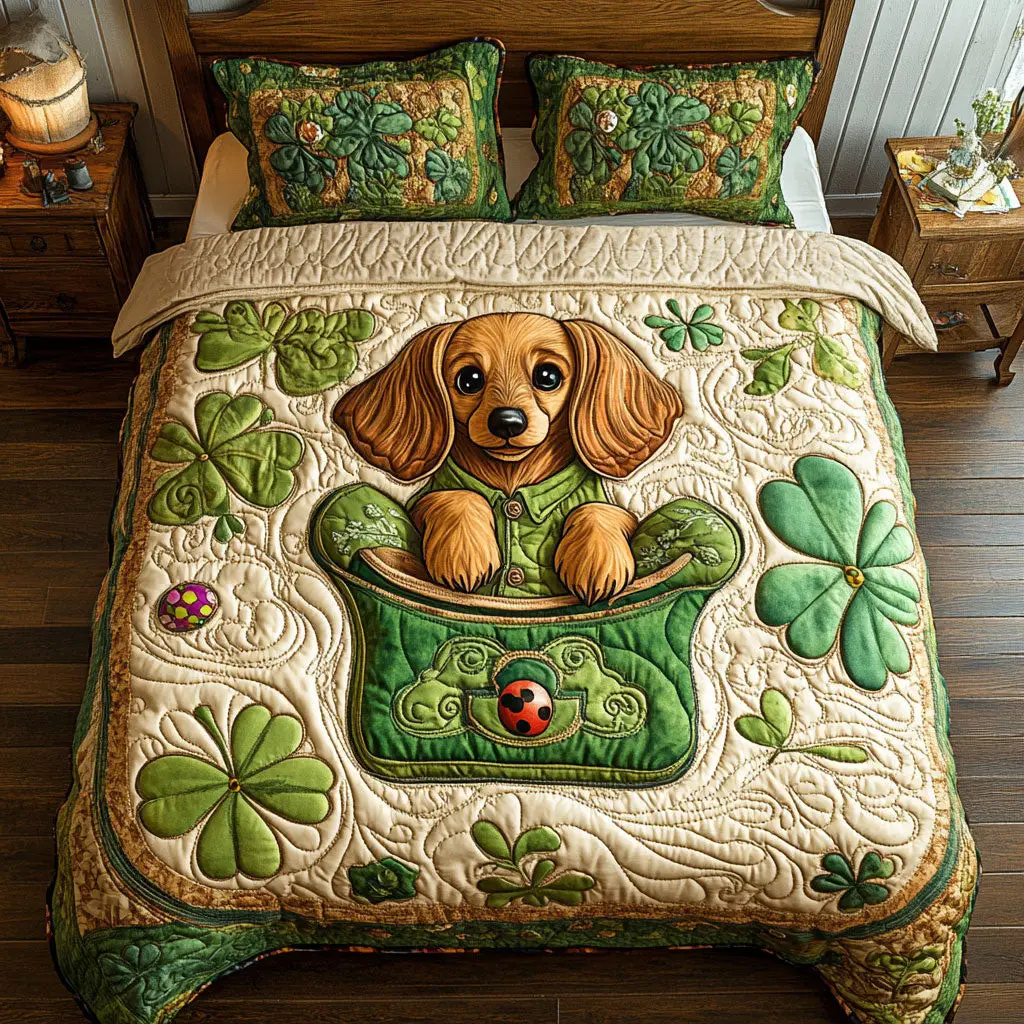 Dachshund In Patrick Quilted Bedding Set Bedroom Decorations St Patricks Day Gift Ideas