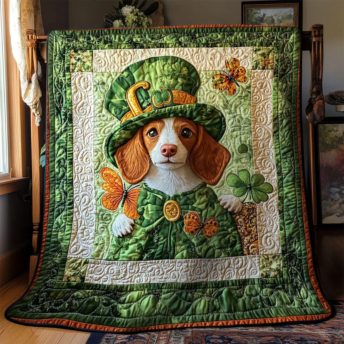 Dachshund In Patrick Quilted Blanket Dog Themed Happy Patrick's Day Dog Owner Presents Dachshund In Patrick Quilted Blanket Dog Themed Happy Patrick's Day Dog Owner Presents - Image 1
