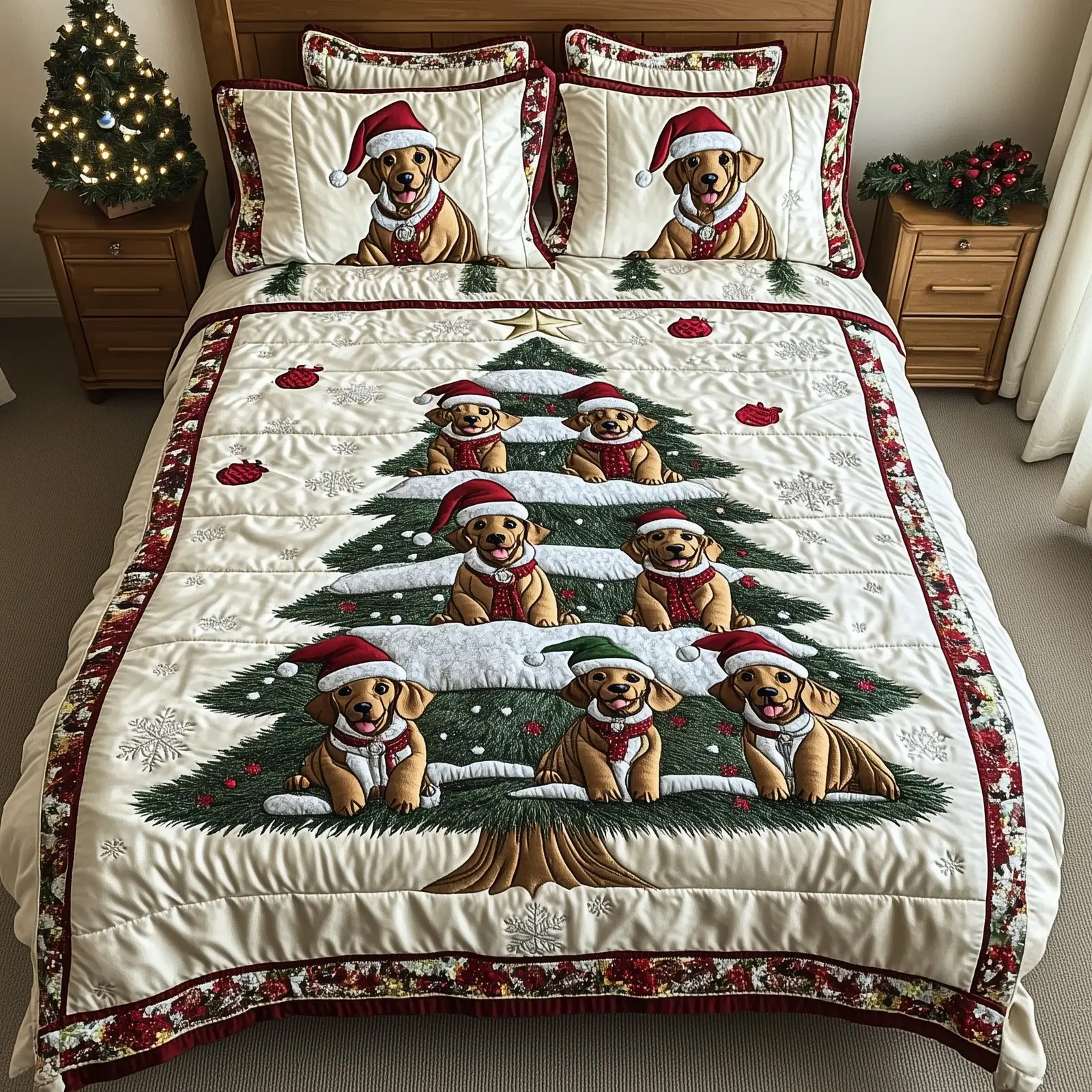 Dachshund Jolly Weiner Christmas Quilted Bedding Set Duvet Cover Bedspread Cute Xmas Presents For Dog Owners Dachshund Jolly Weiner Christmas Quilted Bedding Set Duvet Cover Bedspread Cute Xmas Presents For Dog Owners - Image 1