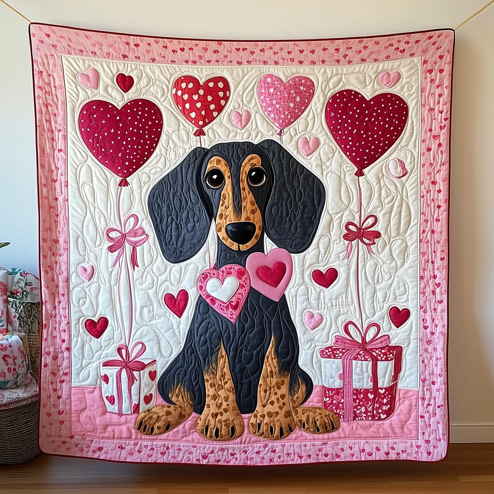Dachshund Love Quilted Blanket Animal Themed Room Accessories Cute Gifts For Dog Owners