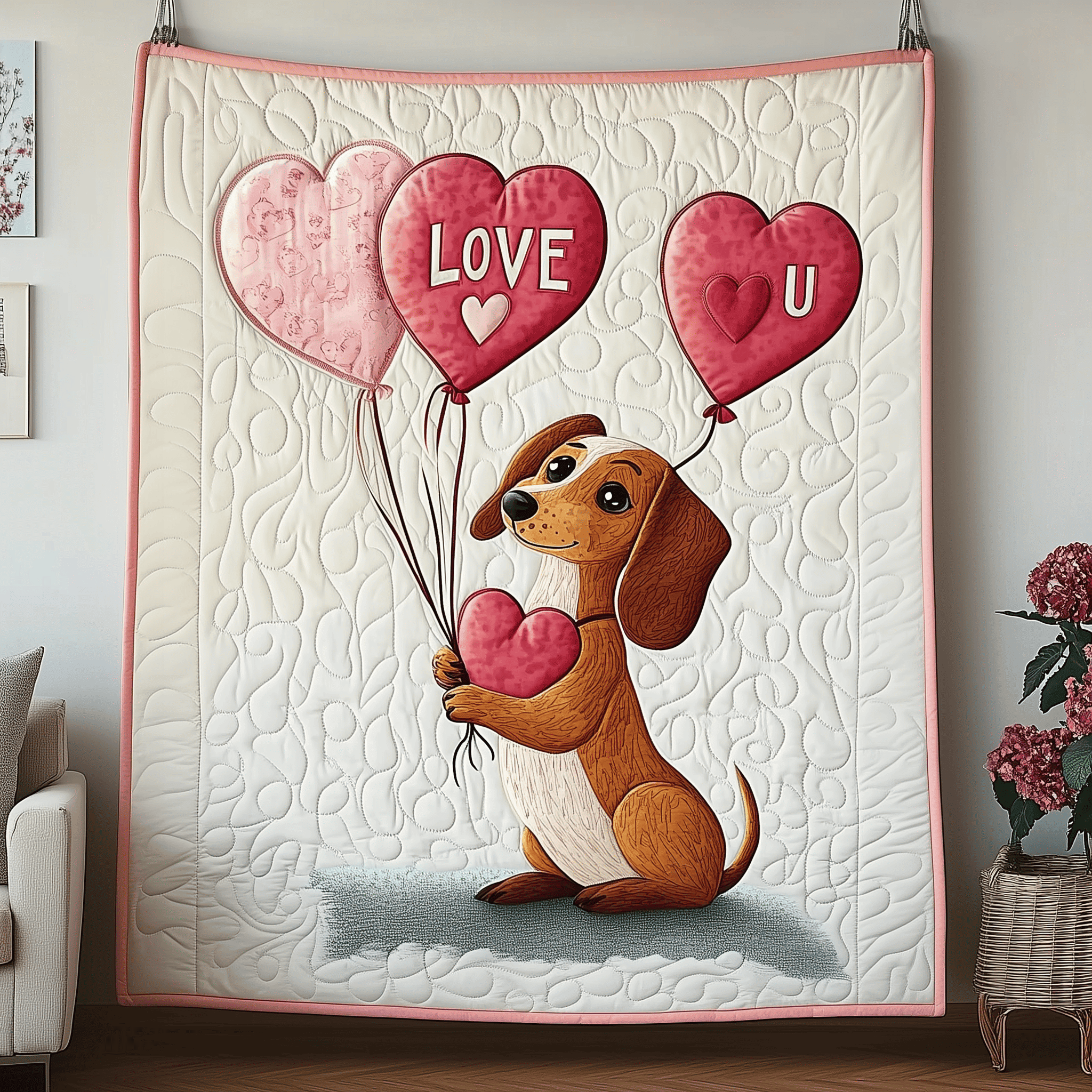 Dachshund Love Quilted Blanket Home Decor Collection Unique Valentine's Day Ideas