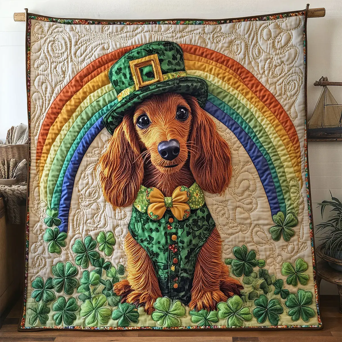 Dachshund Treasure Trail Quilted Blanket Aesthetic Home Decor St Patrick's Day Gifts For Sister