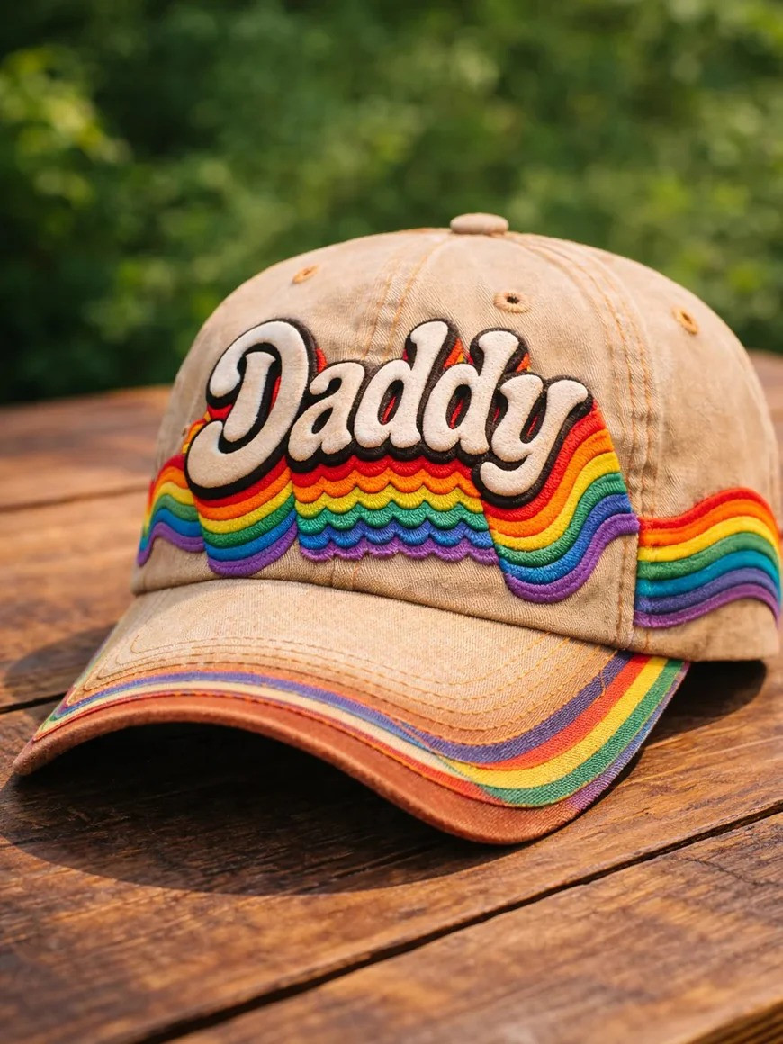 Daddy Rainbow Trim Baseball Cap Pride Statement Hat Gift For Supporters Daddy Rainbow Trim Baseball Cap Pride Statement Hat Gift For Supporters - Image 1