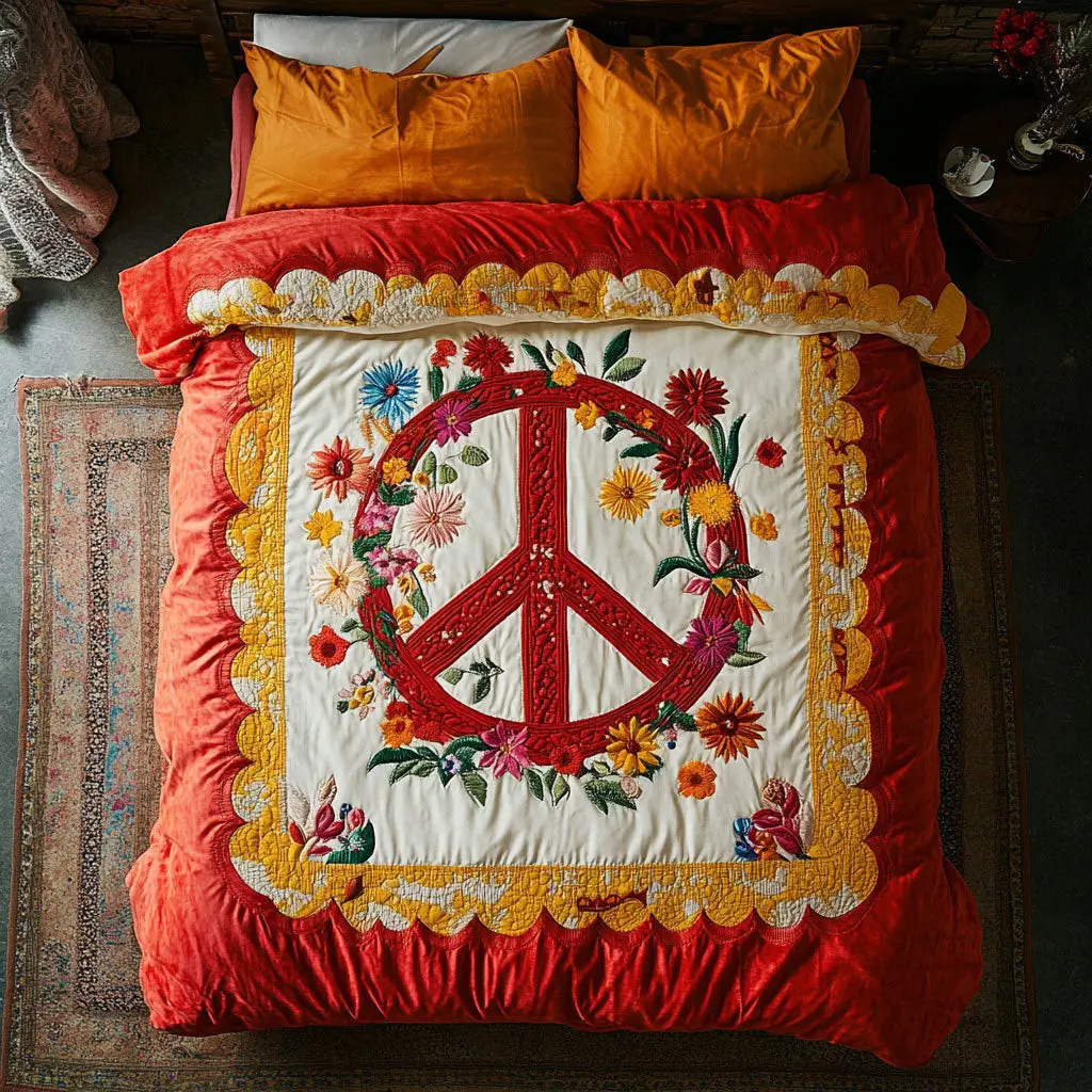 Daisy Peace Quilted Bedding Set Duvet Cover Bedspread Best Gifts Bedroom Decorative