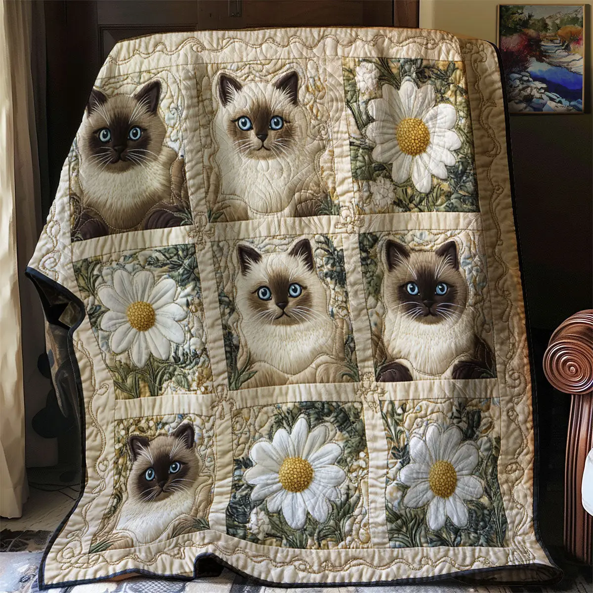 Daisy Siamese Cat Quilt Luxury Throw Blankets Mother's Day Gifts For Daughter