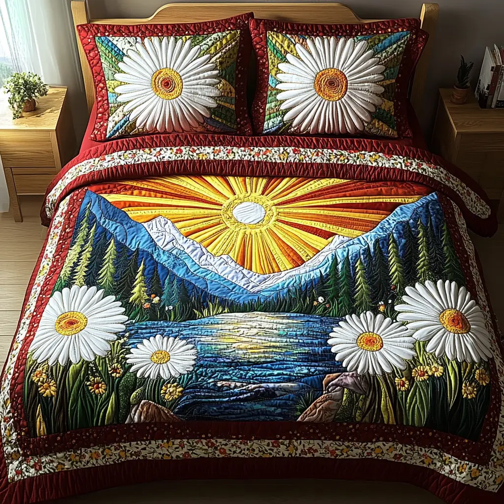 Daisy Sunrise Quilted Bedding Set Warm and Breathable Bedding Set for All Seasons