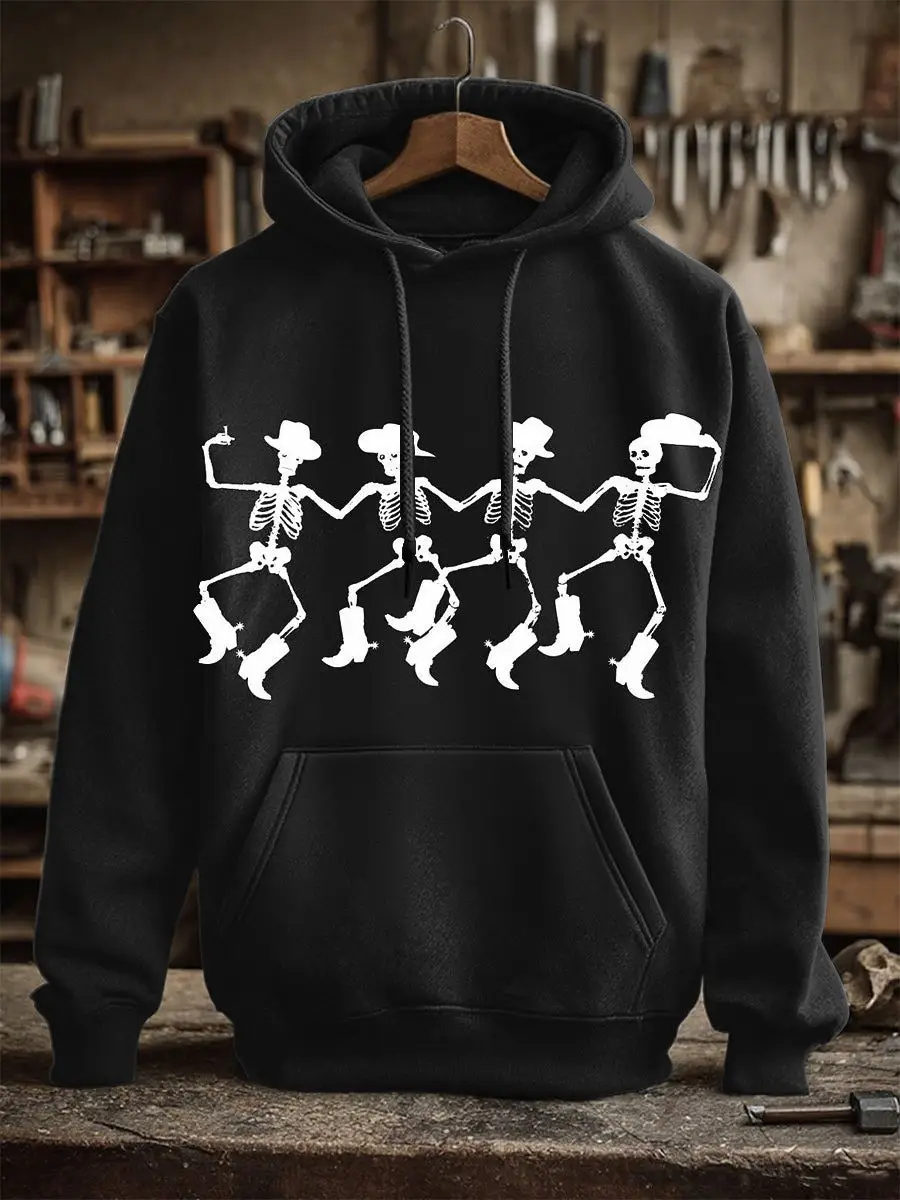 Dancing Cowboy Skeleton Hoodie Funny Clothing Halloween Skeleton Gifts For Friends
