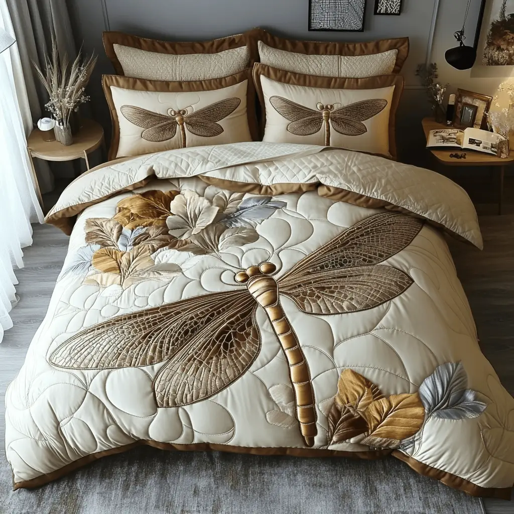 Dancing Dragonfly Quilted Bedding Set Bed Room Decoration Best Dragonfly Christmas Gifts