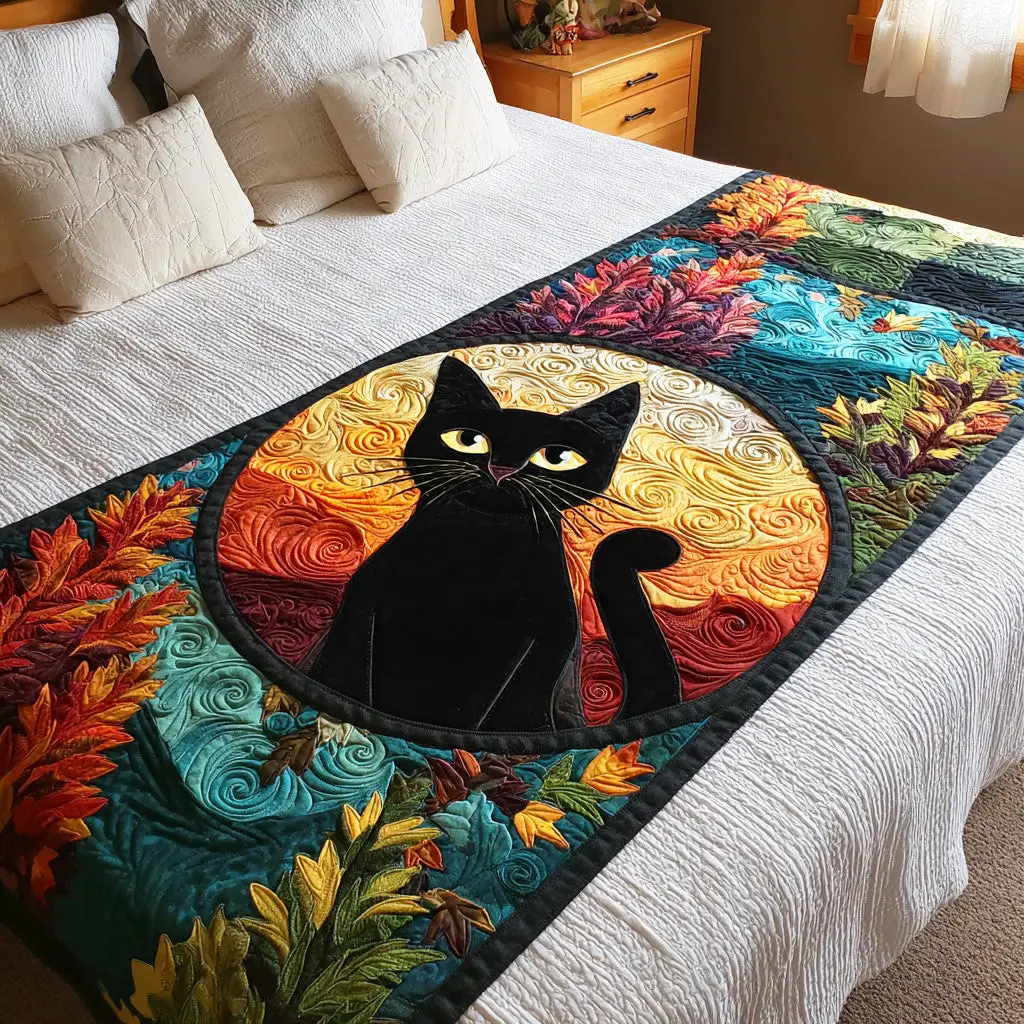 Dark Bloom Quilted Bed Runner Dark Floral Bloom Artistic Home Gift