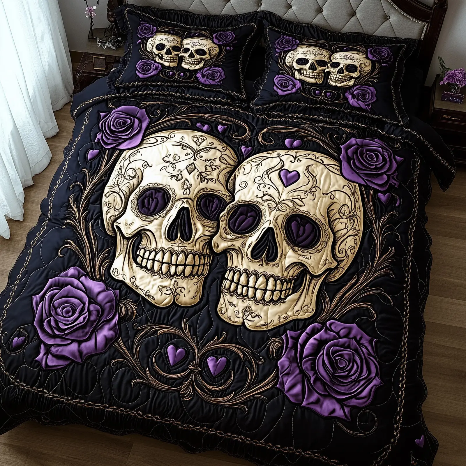 Dark Elegance Halloween Quilted Bedding Set Duvet Cover Bedspread Halloween Gifts