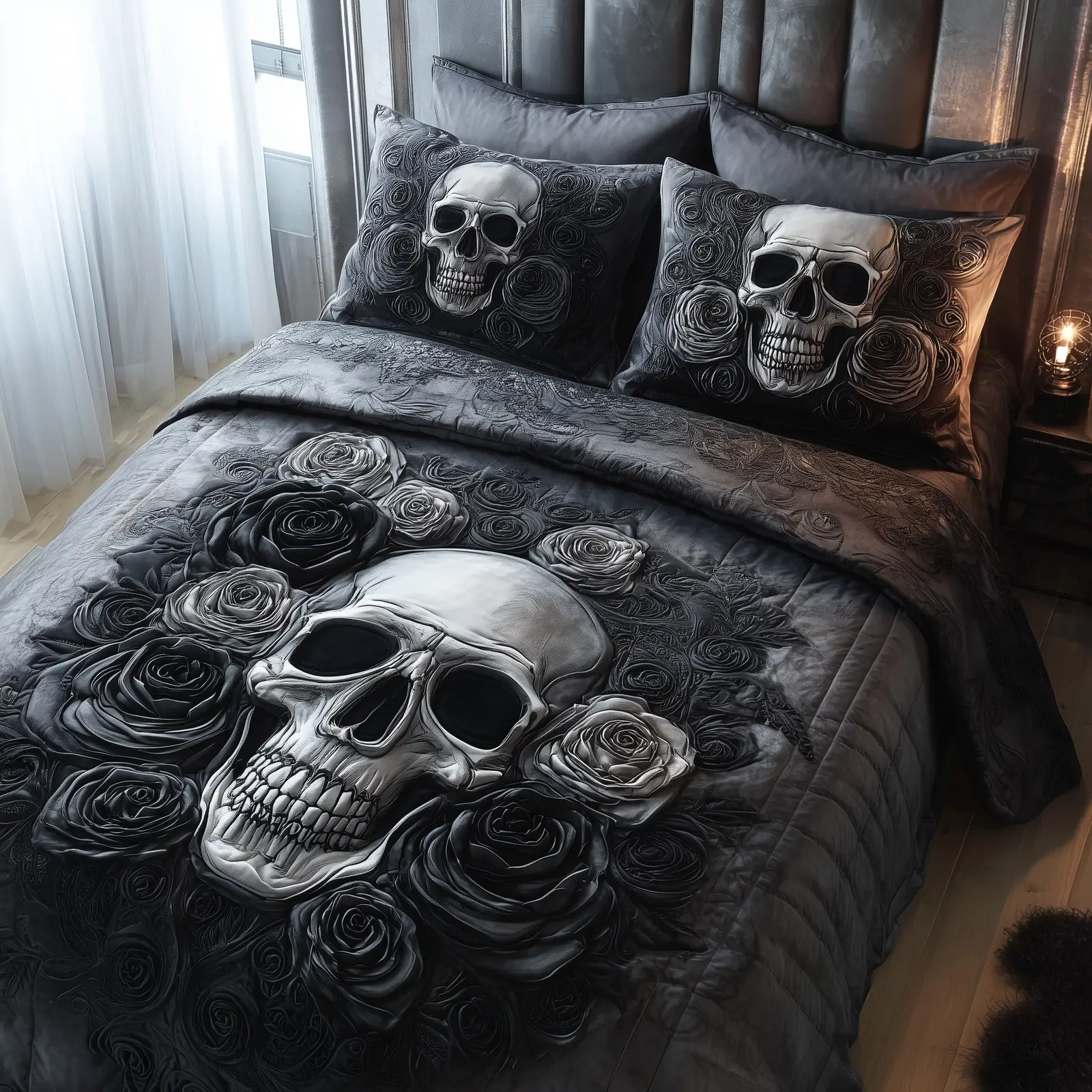Dark Elegance Quilted Bedding Set Duvet Cover Skull Skull Items For Gifts