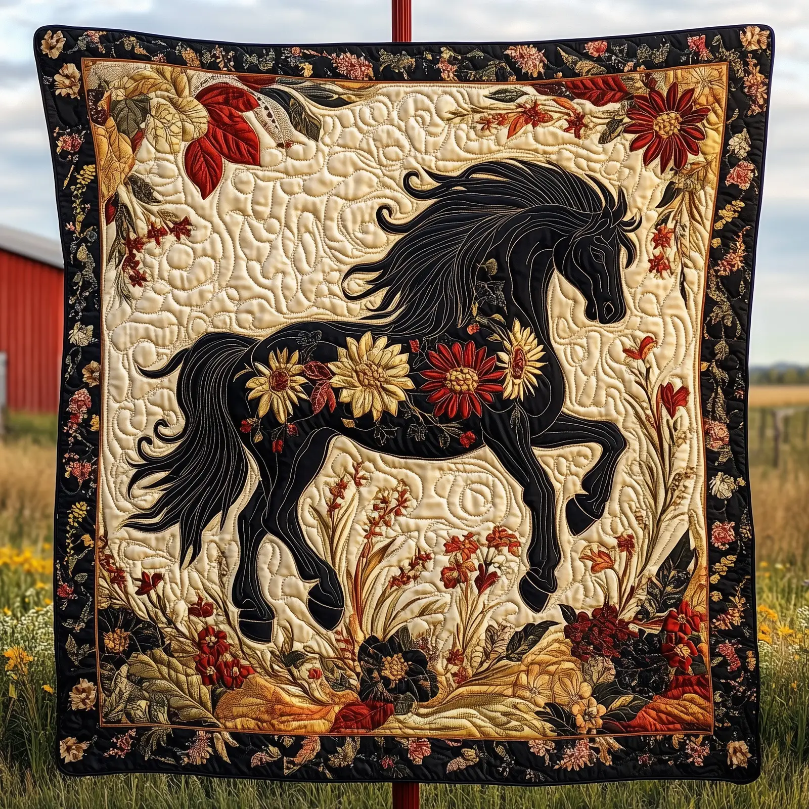 Dark Horse Quilted Blanket Elegant Equestrian Home Textile Unique Gifts For Horse Lovers Dark Horse Quilted Blanket Elegant Equestrian Home Textile Unique Gifts For Horse Lovers - Image 1